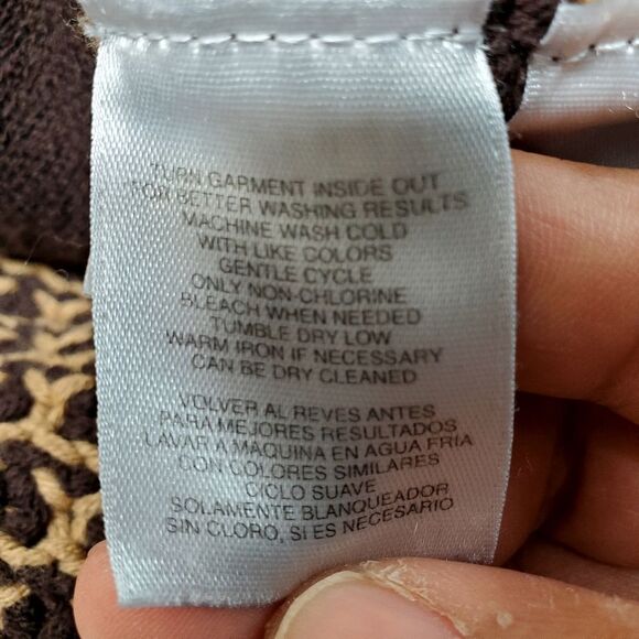 JONES NEW YORK Cotton Blend Full Zip Brown Tan Geometric Knit Sweater Jacket - Picture 5 of 7